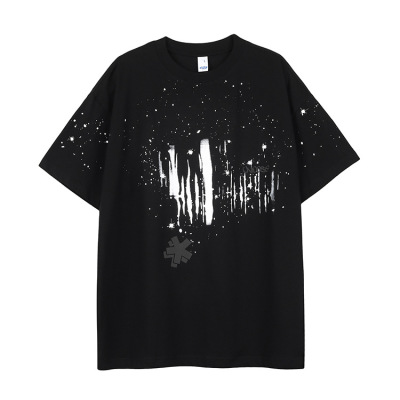 Men's t-shirt suede foam technology loose version splash ink style short sleeves 108