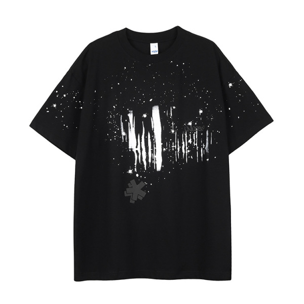 Men's t-shirt suede foam technology loose version splash ink style short sleeves 108
