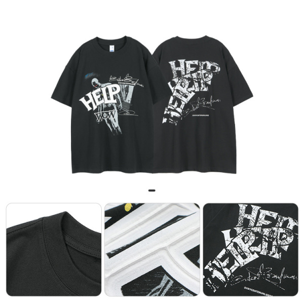 Retro style street personality loose round neck letter print t-shirt men 85