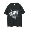 Retro style street personality loose round neck letter print t-shirt men 85