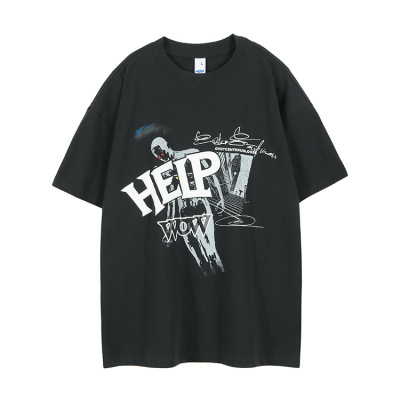 Retro style street personality loose round neck letter print t-shirt men 85