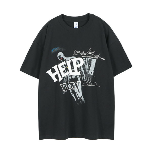 Retro style street personality loose round neck letter print t-shirt men 85