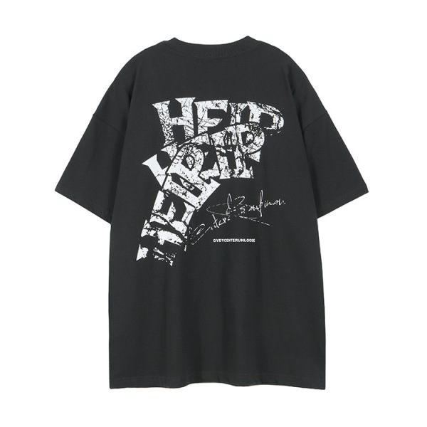 Retro style street personality loose round neck letter print t-shirt men 85