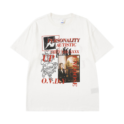 Short-sleeved character print half-sleeved unisex ins loose round neck T-shirt 123