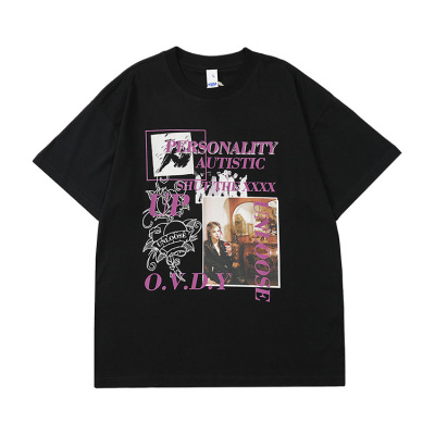 Short-sleeved character print half-sleeved unisex ins loose round neck T-shirt 123