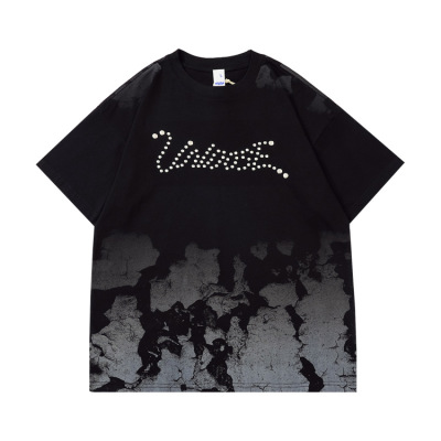 Short-sleeved men's dark pattern patch craft gradient T-shirt trend 125