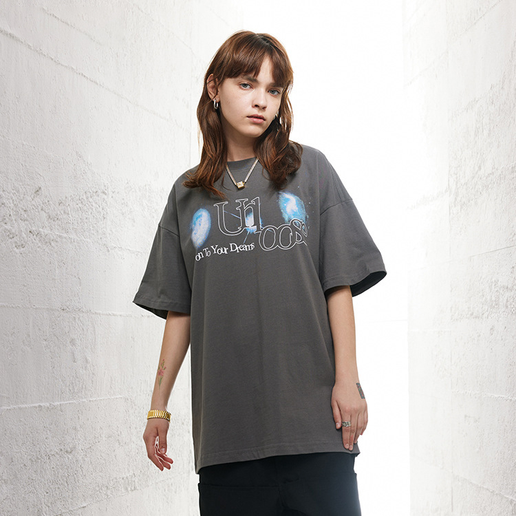 Small neckline heavy craft American high street large letter print t-shirt 134