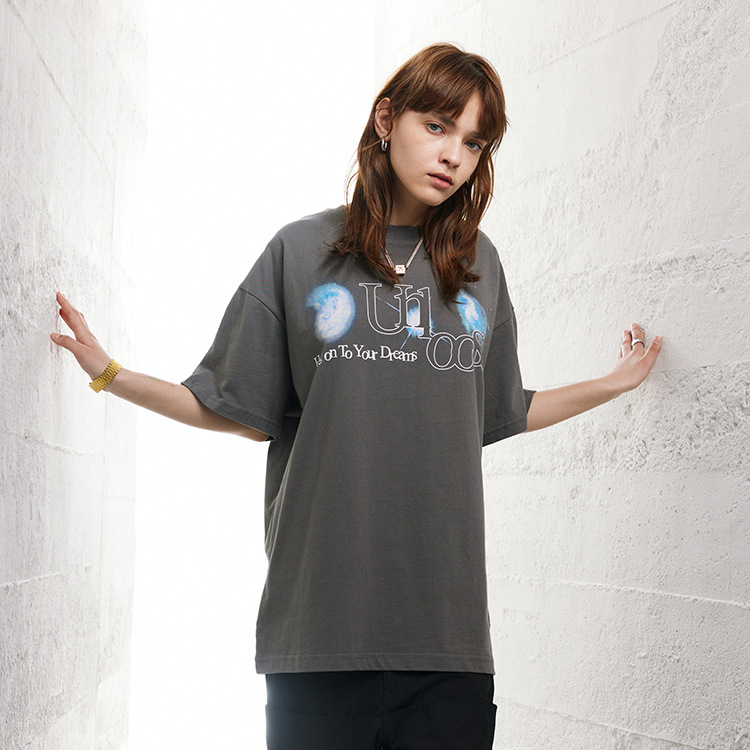 Small neckline heavy craft American high street large letter print t-shirt 134