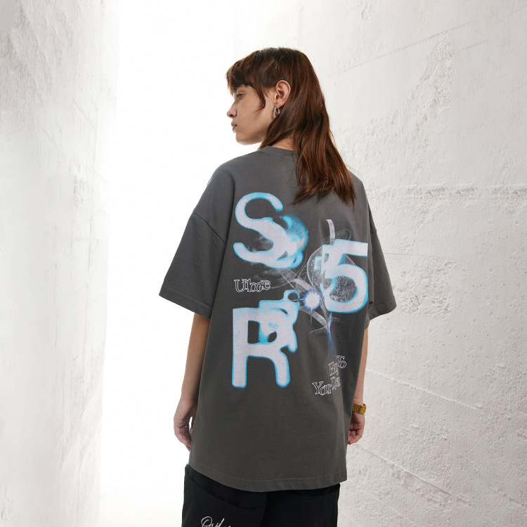 Small neckline heavy craft American high street large letter print t-shirt 134