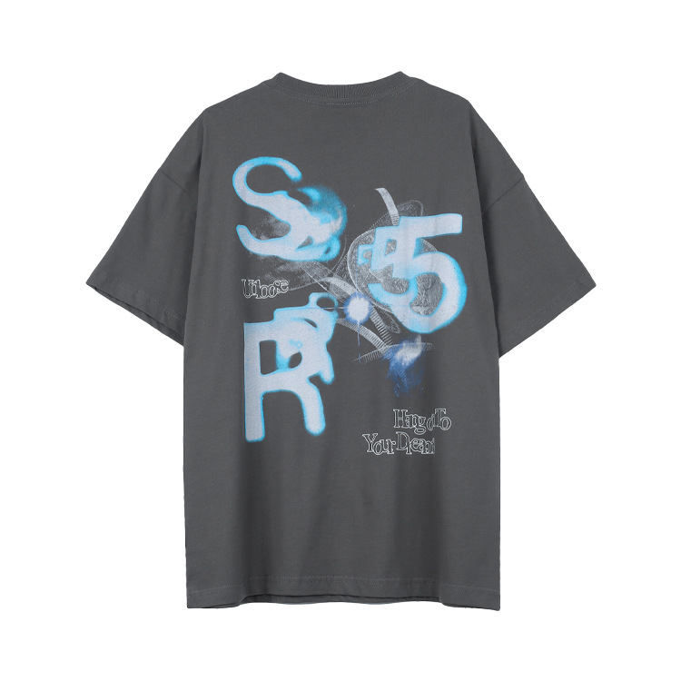 Small neckline heavy craft American high street large letter print t-shirt 134