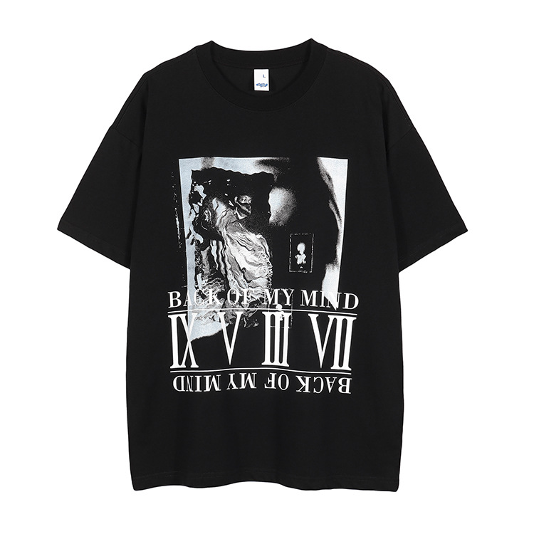 European and American street dark short-sleeved original cotton T-shirt 147