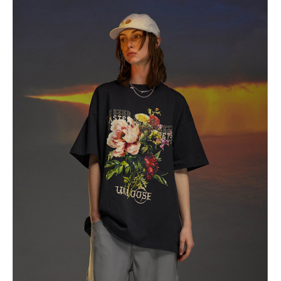 New Hip-Hop T-Shirt Personalized Small Chrysanthemum Print Short Sleeves 148
