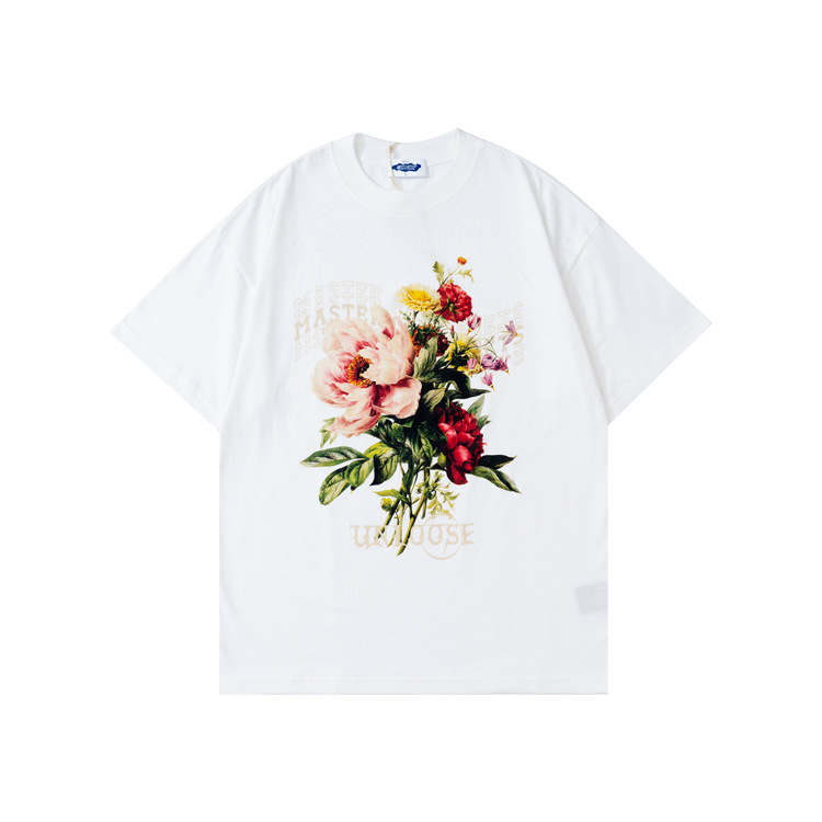 New Hip-Hop T-Shirt Personalized Small Chrysanthemum Print Short Sleeves 148