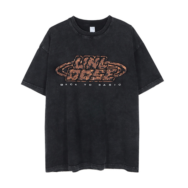 Short-sleeved letter foam craft solid color loose-fitting t-shirt 151