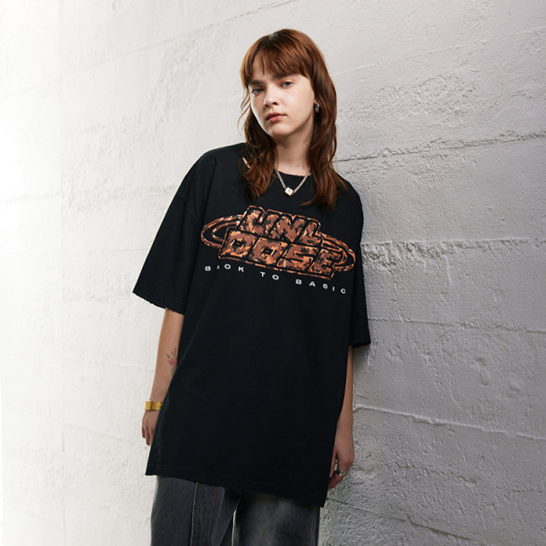 Short-sleeved letter foam craft solid color loose-fitting t-shirt 151