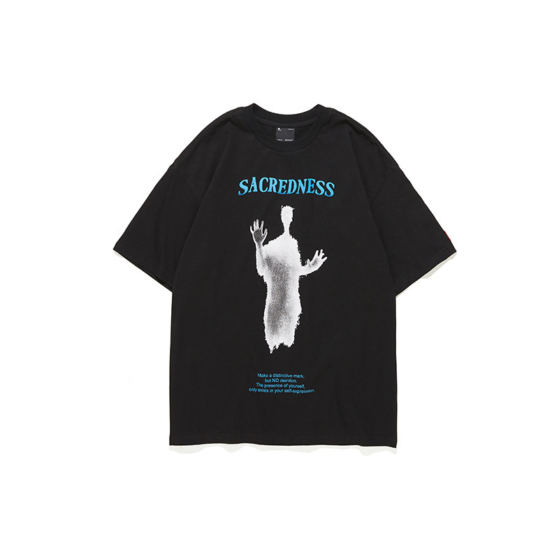 American high street retro t-shirt personality letter short sleeve men 143