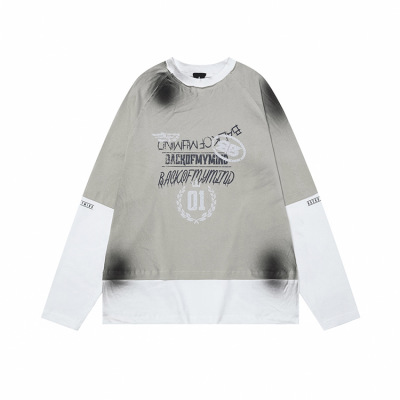 Inkjet printed fake two-piece top with raglan collar 166