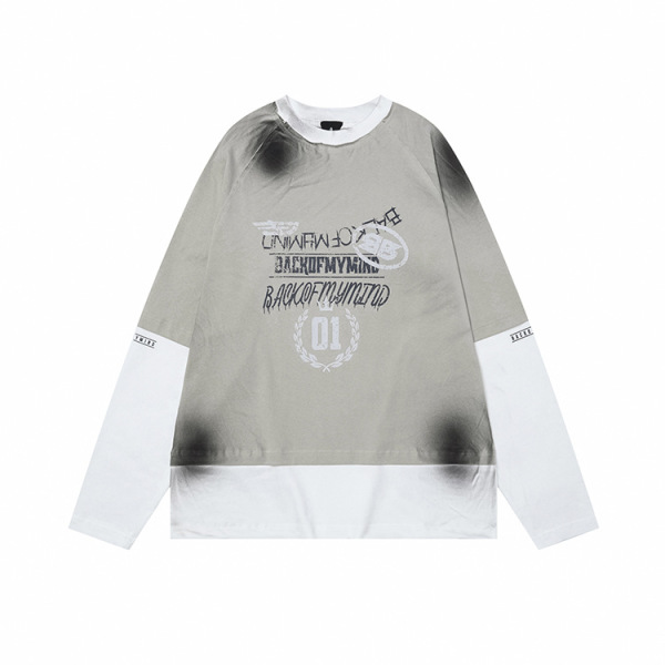 Inkjet printed fake two-piece top with raglan collar 166