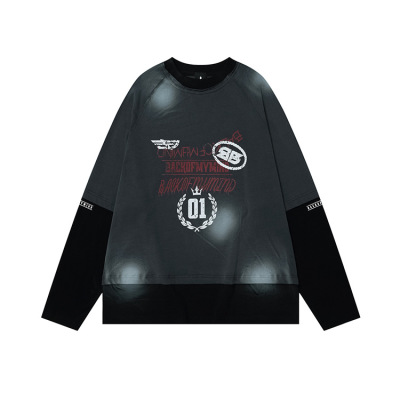 Inkjet printed fake two-piece top with raglan collar 166