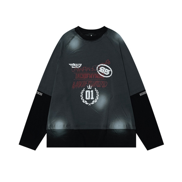 Inkjet printed fake two-piece top with raglan collar 166